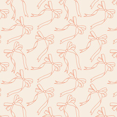 Seamless pattern with ribbon bows. Ballet, coquette core print. Elegant coquette ribbon background.