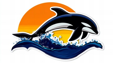 Obraz premium Orca leaping from the ocean waves at sunset. Vibrant colors and dynamic action.