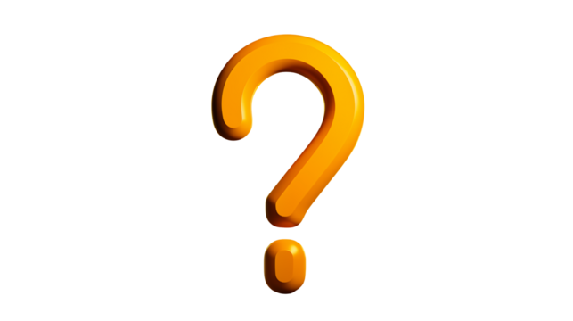 3D Render of a Bold Orange Question Mark, Ideal for FAQ Pages and Help Sections transparency background