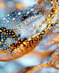 Abstract Blue and Orange Liquid with Droplets 3D Render Fluid Dynamics Closeup Texture