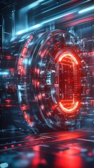 Obraz premium 3d vault door abstract cybersecurity with data flow background