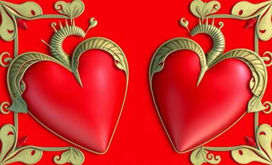 Two unusual decorative hearts on a red background frame valentines isolated isolated love frame design valentine heart