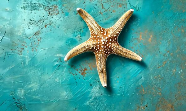 Starfish placed centrally on textured blue background