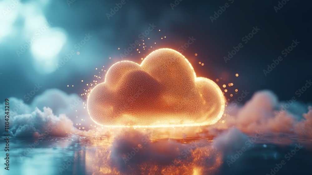 Poster luminous cloud computing: digital transformation in a glowing landscape
