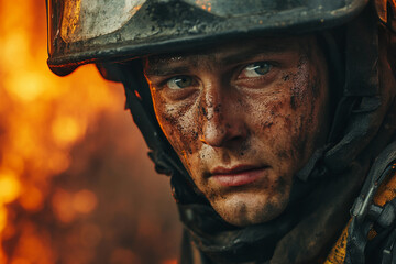 Generative AI Depiction of a Brave Firefighter Battling Intense Flames and Smoke with Determination and Courage