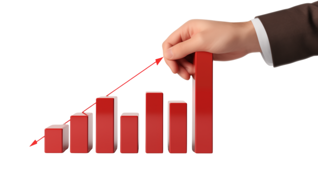 Hand Placing Block on Growing Bar Chart: Business Growth Concept transparency background - Powered by Adobe
