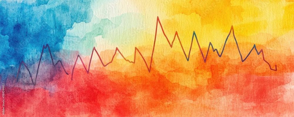 Aufkleber a colorful watercolor gradient featuring a zigzag line graph, symbolizing data trends and fluctuatio