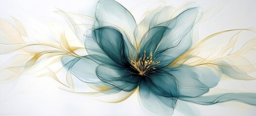 This artistic depiction showcases a delicate green bloom surrounded by luxurious gold and soft cream foliage.