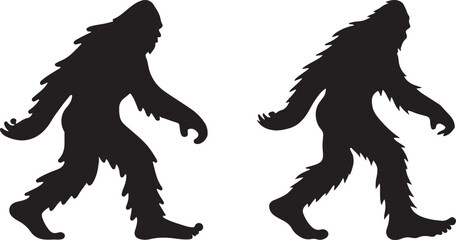 Fototapeta premium Walking Bigfoot Silhouette Vector Art. Bigfoot yeti silhouette set, isolated white background