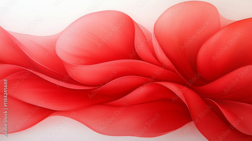Poster vibrant red abstract design featuring flowing shapes and smooth curves, evoking sense of movement an