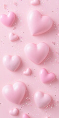A soft pastel pink background with scattered pink hearts and gentle sparkles in the bottom corner. The central and upper parts of the image are left empty
