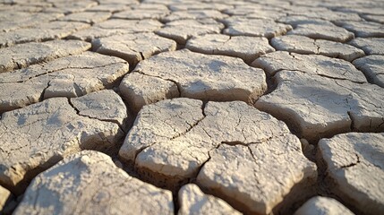 Cracked Earth: A dry, cracked desert floor with deep crevices spreading like spiderwebs across the dusty ground
