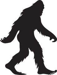 Walking Bigfoot Silhouette Vector Art. Bigfoot yeti silhouette set, isolated white background