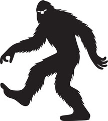 Walking Bigfoot Silhouette Vector Art. Bigfoot yeti silhouette set, isolated white background