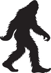 Walking Bigfoot Silhouette Vector Art. Bigfoot yeti silhouette set, isolated white background