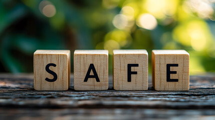 safe word on wooden cubes, letters on wooden cubes
