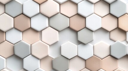 Fototapeta premium Neutral-Toned Hexagonal Tile Pattern with Geometric Elegance and Minimalist Appeal