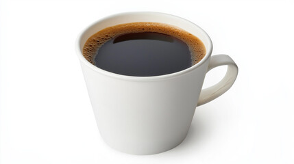 A steaming hot americano in a simple white paper cup, viewed from the side, with wisps of steam rising gracefully, creating a sense of warmth and freshness against a clean, minimalist background
