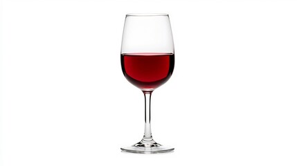 Elegant Crystal Wine Glass with Brilliant Red Wine on Pristine White Background