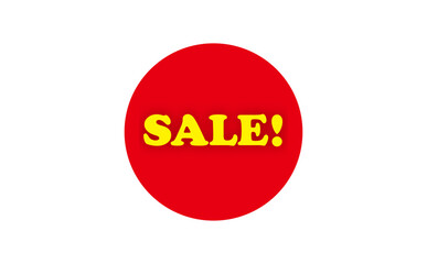 赤い円の中に黄色い文字で、シンプルなSALE（セール）のロゴ
