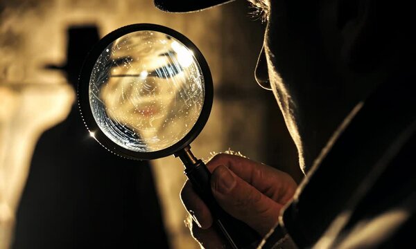 Silhouette of person holding magnifying glass up to light