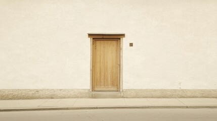 Obraz premium Simple wooden door in a light beige wall.