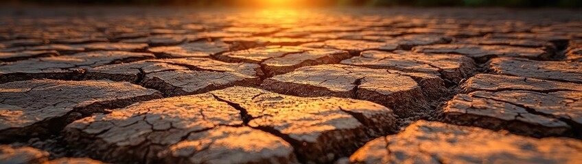 Cracked Earth: A dry, cracked desert floor with deep crevices spreading like spiderwebs across the dusty ground