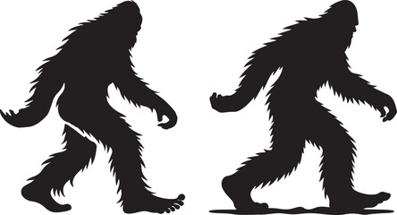 Walking Bigfoot Silhouette Vector Art. Bigfoot yeti silhouette set, isolated white background