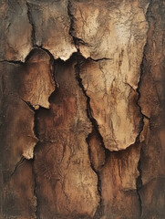 Fototapeta premium A jagged and knotted texture of chestnut tree bark, with deep fissures and earthy brown tones contrasting lighter highlights