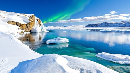 Arctic Waterfall  Aurora Borealis  Winter Landscape  Frozen River