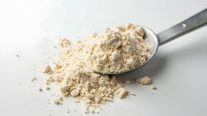 High-Quality Whey Protein Powder Scoop, Minimalist White Background Product Photography