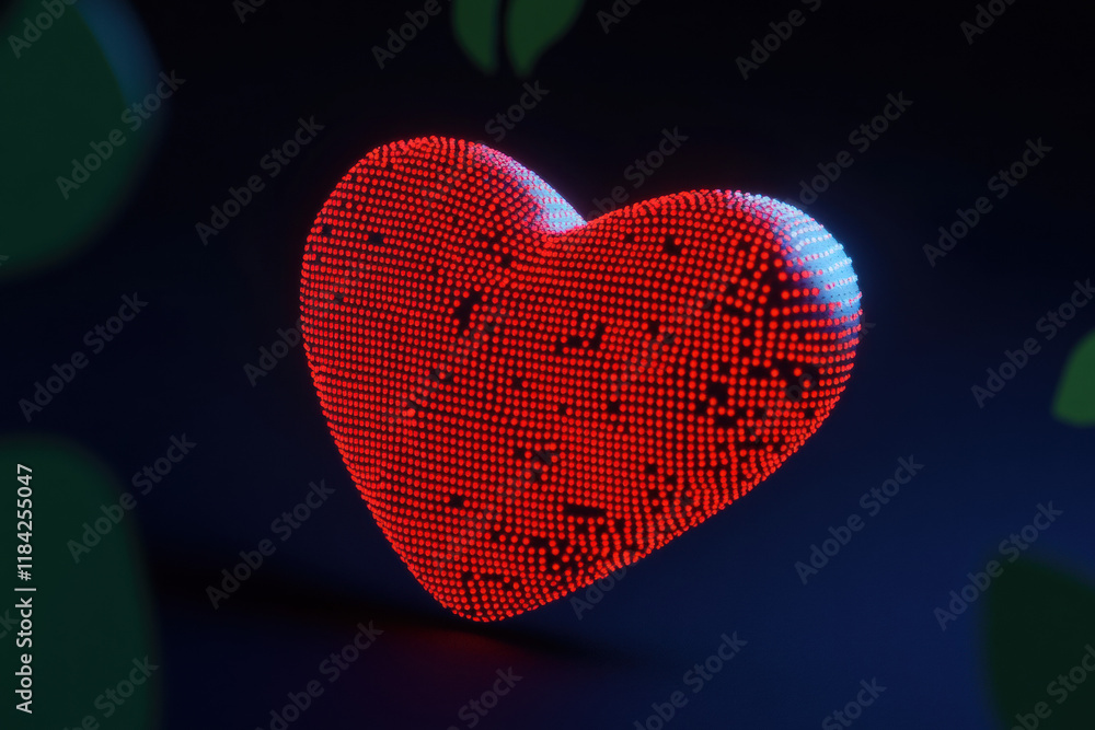 Poster digital heart, a glowing digital heart created from binary code, perfect for tech, love, or digital 