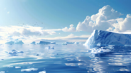 Iceberg in polar regions. Detailed View of Ice Formations on Arctic Iceberg with Snowy Scenery