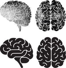 Set of 4 brain halftone grunge vector art