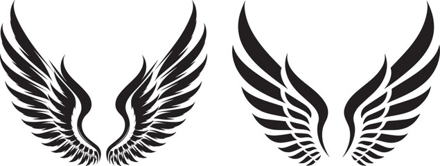 Wing silhouette line or clip black and white vector art illustration