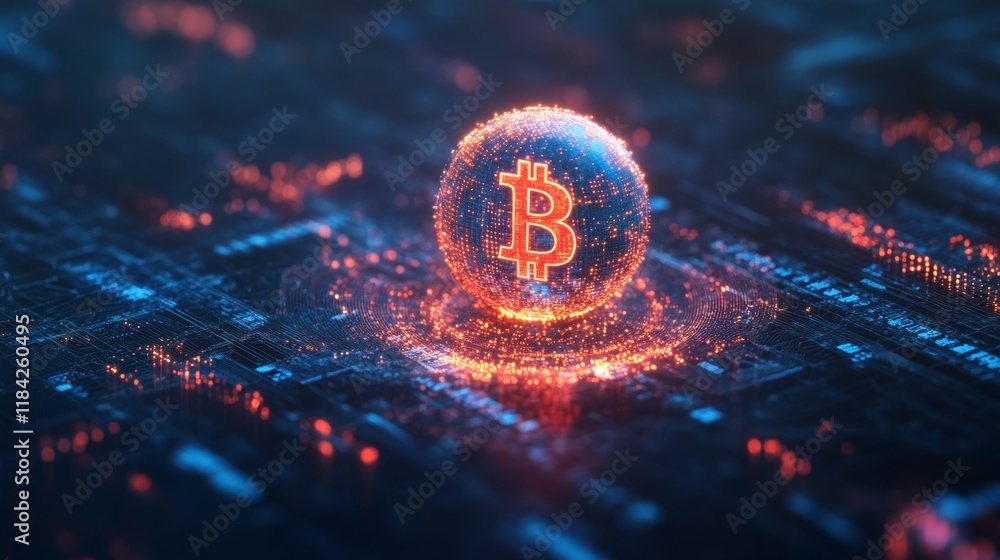 Poster exploring bitcoin technology digital finance cryptocurrency network virtual environment high-tech pe