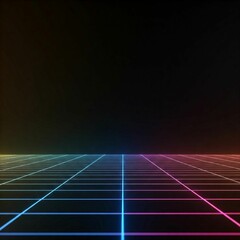 A futuristic background with neon lines, glowing grids, and a dark black backdrop.