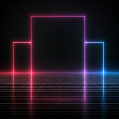 A futuristic background with neon lines, glowing grids, and a dark black backdrop.