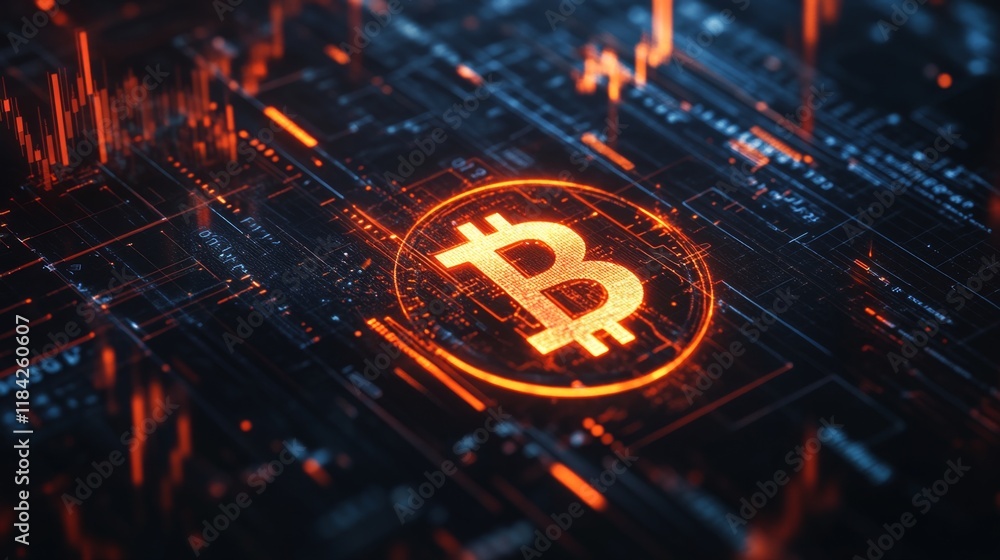 Poster navigating bitcoin trends cryptocurrency analysis digital space infographic virtual environment tech
