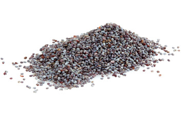 heap of blue poppy seeds on white background