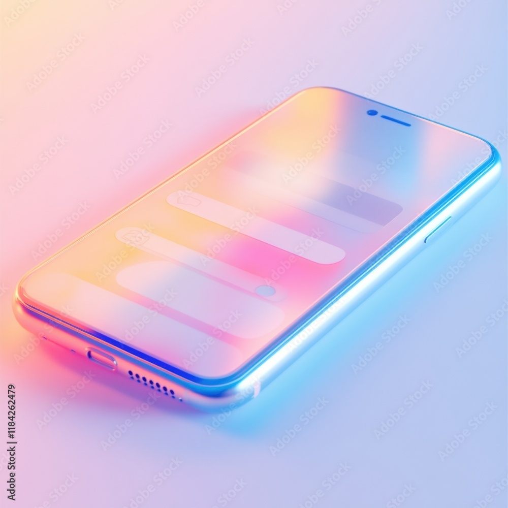 Poster close up view of a modern smartphone showcasing an active messenger chat in vibrant colors and light