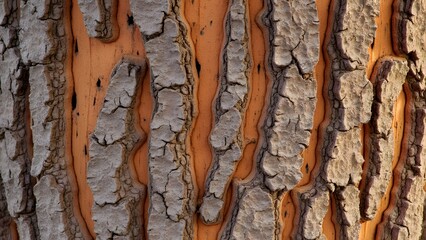 Naklejka premium Close-up Detailed Orange Tree Bark Texture, Rustic Nature Background Image