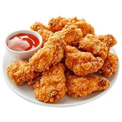  Plate of fried chicken wings with sauce piece coat with flour or batter, that look tasty and delicious isolated on white background.