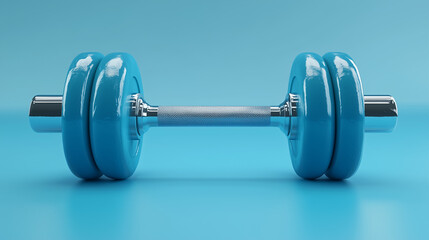 Naklejka premium A lifelike 3D icon of a fitness barbell in blue, ideal for gym-themed visuals and exercise gear. 