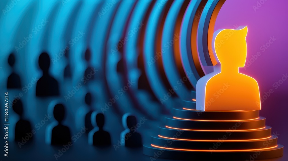 Aufkleber dynamic visual of user icons with luminous lead figure, showcasing digital interaction and engagemen