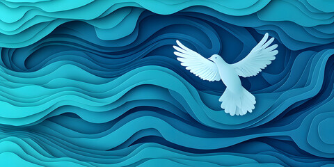 Fototapeta premium Praying hands and white dove flying happily on blurred background with sunset , hope and freedom concept. 