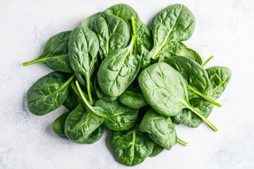 Obraz premium Fresh spinach leaves arranged artfully, showcasing vibrant green