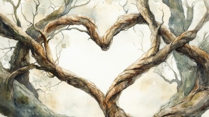 Fototapeta premium Nature's embrace heart-shaped trees in a serene forest artistic illustration tranquil environment fantasy concept