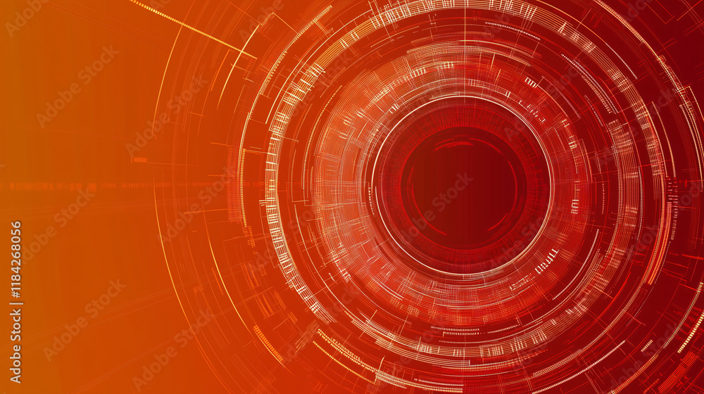 Poster abstract red and orange circular pattern with digital technology theme