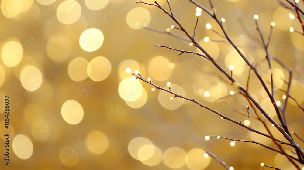 Poster enchanting bokeh light effect in soft gold tones with dreamlike